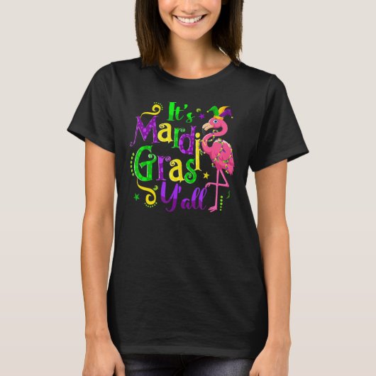 Flamingo It's Mardi Gras Y'all Jester Hat Mask Bea Tシャツ (正面)