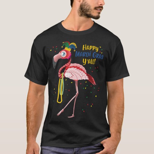 Flamingo Jester Hat Mardi Gras Fat Tuesday Tシャツ (正面)