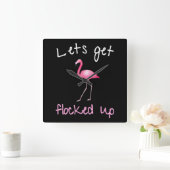 Flamingo - Let Get Flocked スクエア壁時計 (ホーム)