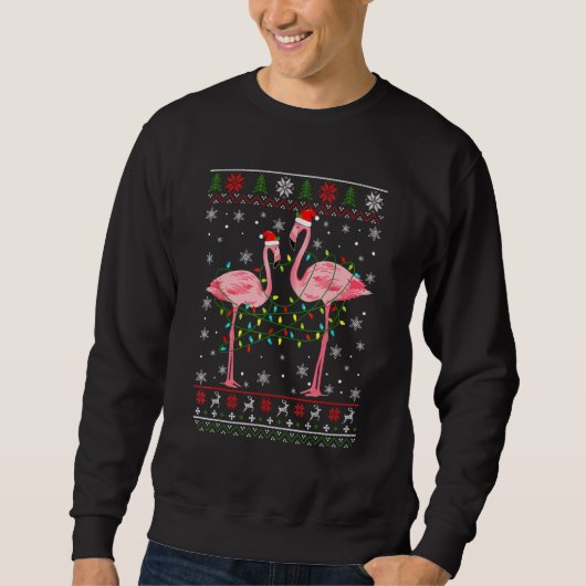 Flamingo Lights Tangled Ugly Sweater Christmas Ani スウェットシャツ (正面)