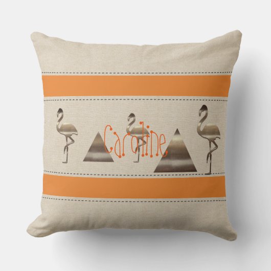 Flamingo Linen Orangeおもしろい文字名を追加 クッション (正面)