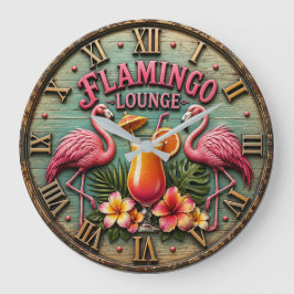 Flamingo Lounge Tropical Cocktail Bar Decor  ラージ壁時計