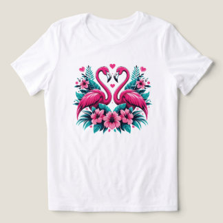 Flamingo Love Heart – Tropical Floral Romance トライブレンドＴシャツ