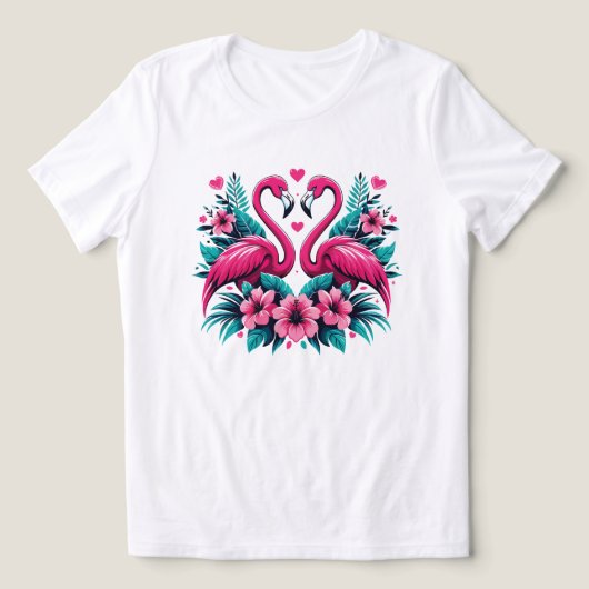 Flamingo Love Heart – Tropical Floral Romance トライブレンドＴシャツ (デザイン正面)