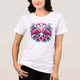 Flamingo Love Heart – Tropical Floral Romance トライブレンドＴシャツ