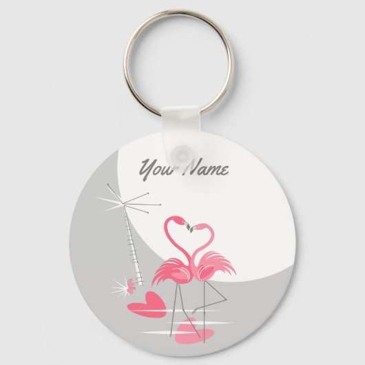 Flamingo Love Large Moon Name keychain basic キーホルダー (正面)