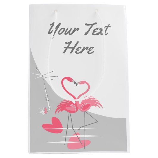 Flamingo Love Large Moon Your Text medium ミディアムペーパーバッグ (正面)