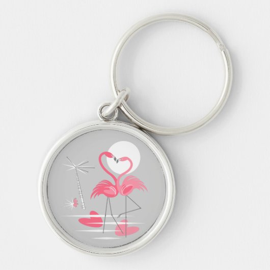 Flamingo Love premium keychain round キーホルダー (正面)