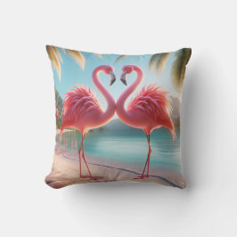 Flamingo Love Tropical Coastal Throw Pillow クッション