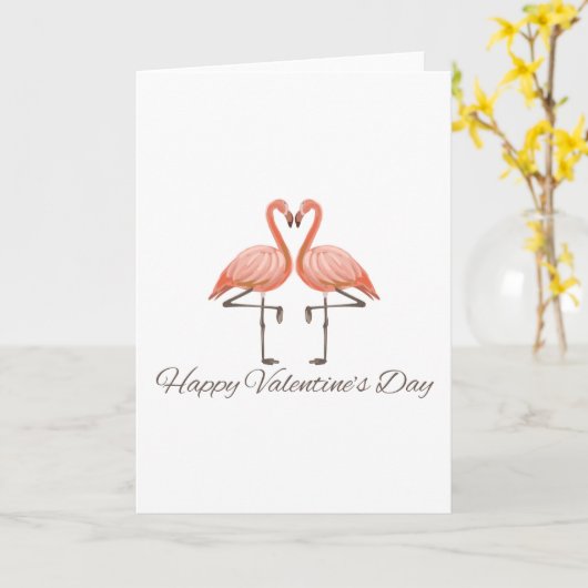 Flamingo Love Valentine's Day カード (黄色い花)
