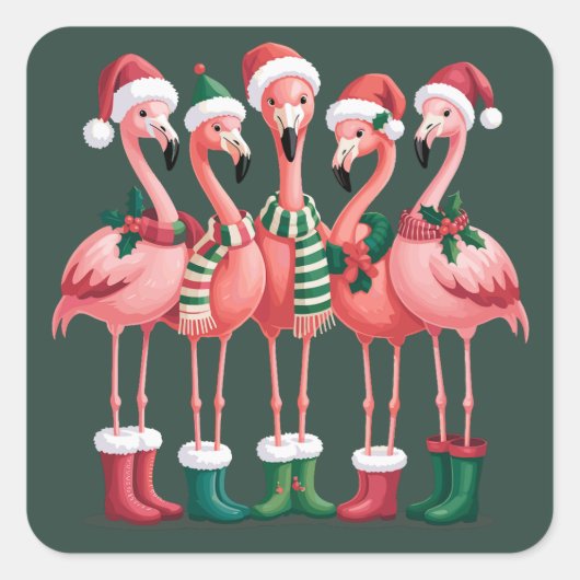 Flamingo Lover Gift Christmas Merry Xmas スクエアシール (正面)