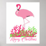 Flamingo Merry Christmas Tropical Beach Coral Reef ポスター<br><div class="desc">Flamingo Merry Christmas wish from the beach and tropical coastal coral reef. Pink flamingo standing on hot pink and lime green tropical Christmas colors coral. A cute beach theme Christmas print for Floridians and flamingo lovers everywhere. Happy holidays indeed!</div>