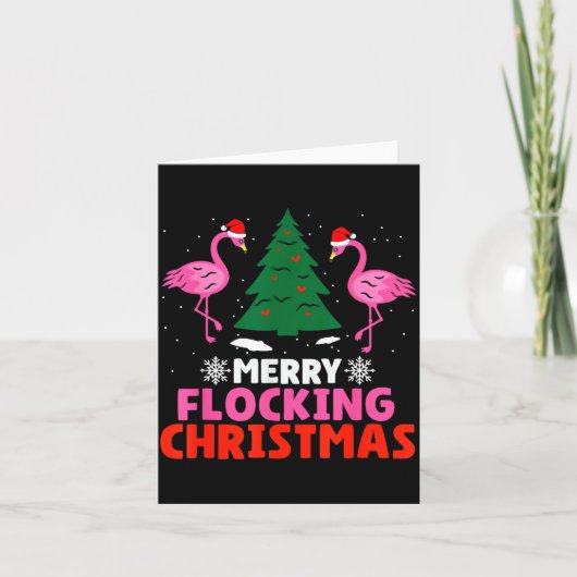 Flamingo Merry Flocking Christmas Funny Xmas Men W カード (正面)