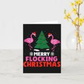 Flamingo Merry Flocking Christmas Funny Xmas Men W カード (黄色い花)