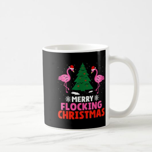 Flamingo Merry Flocking Christmas Funny Xmas Men W コーヒーマグカップ (右)