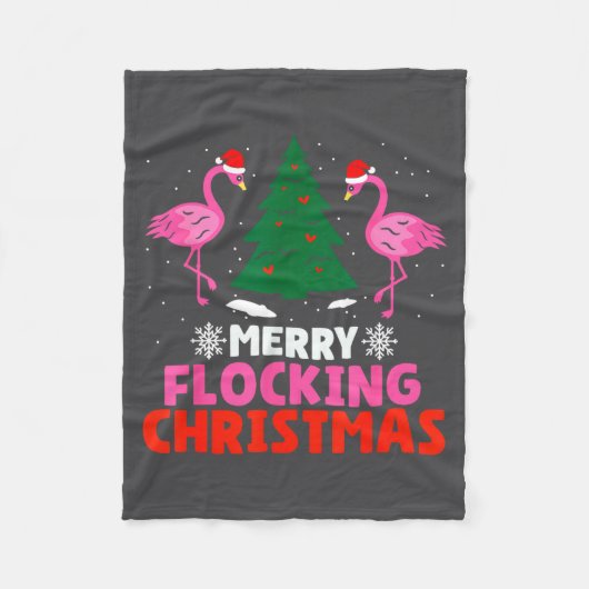 Flamingo Merry Flocking Christmas Funny Xmas Men W フリースブランケット (正面)