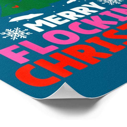 Flamingo Merry Flocking Christmas Funny Xmas Men W ポスター (角)