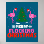 Flamingo Merry Flocking Christmas Funny Xmas Men W ポスター (正面)