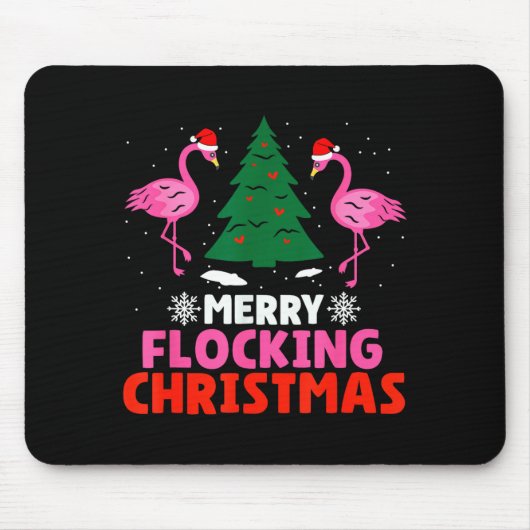 Flamingo Merry Flocking Christmas Funny Xmas Men W マウスパッド (正面)