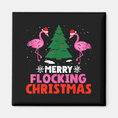 Flamingo Merry Flocking Christmas Funny Xmas Men W マグネット (正面)