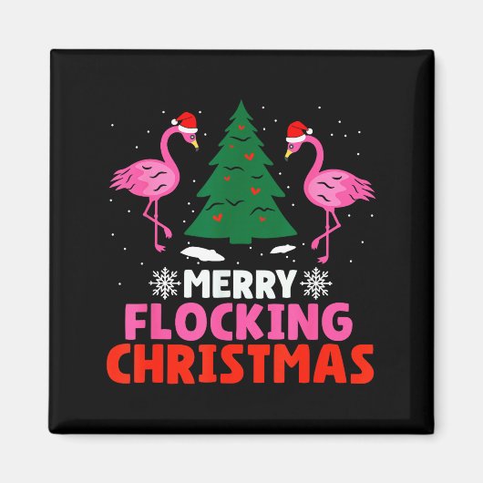 Flamingo Merry Flocking Christmas Funny Xmas Men W マグネット (正面)