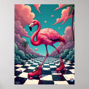 Flamingo on a Dream Roller Rink :レトロ ポスター
