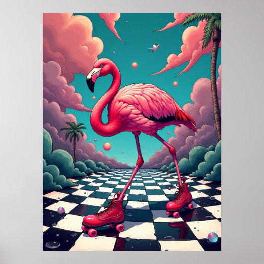 Flamingo on a Dream Roller Rink :レトロ ポスター (正面)