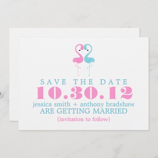 Flamingo Paar Hochzeit Save the Date 招待状 (正面/裏面)