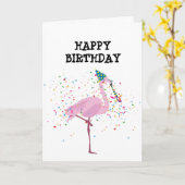 Flamingo Partying – 誕生日パーティーで動物 カード (黄色い花)