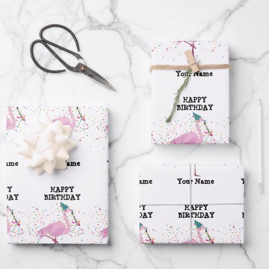 Flamingo Partying – 誕生日パーティーで動物 ラッピングペーパーシート (正面)