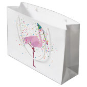 Flamingo Partying – 誕生日パーティーで動物 ラージペーパーバッグ (裏面アングル)