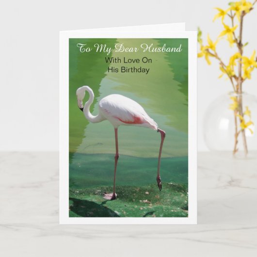 Flamingo Personalised Husband Birthday カード (黄色い花)