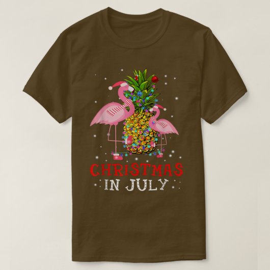Flamingo Pineapple夏おもしろいの7月のクリスマス Tシャツ (デザイン正面)