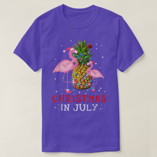 Flamingo Pineapple夏おもしろいの7月のクリスマス Tシャツ (デザイン正面)