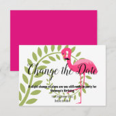 FLAMINGO PINK CHANGE DATE WHITE RSVPカード (正面/裏面)