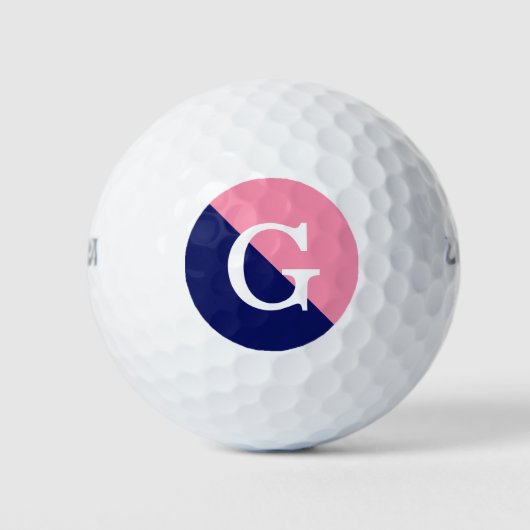 Flamingo Pink Navy Blue 2 Tone Diag Init Monogram ゴルフボール (正面)