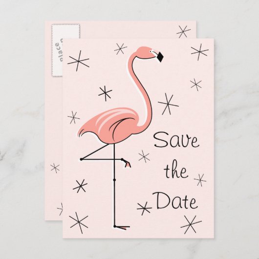 Flamingo Pink "Save the date"垂直はがき 案内ポストカード (正面/裏面)