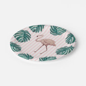 Flamingo Pink Stripe Birthday Tropical ペーパープレート (アングル)