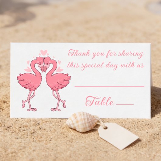 Flamingo Pink Tropical Beach Wedding Escort プレイスカード