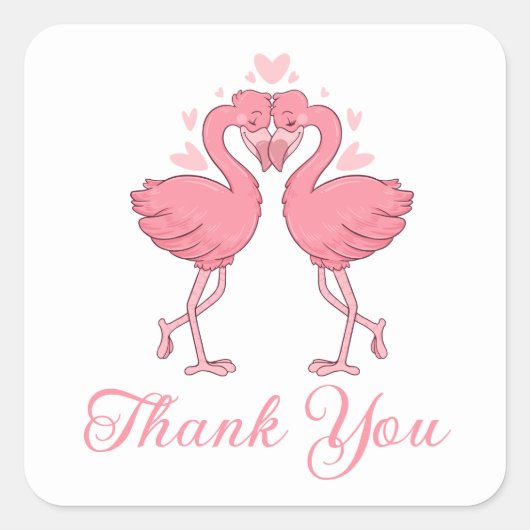Flamingo Pink Tropical Beach Wedding Thank You スクエアシール (正面)