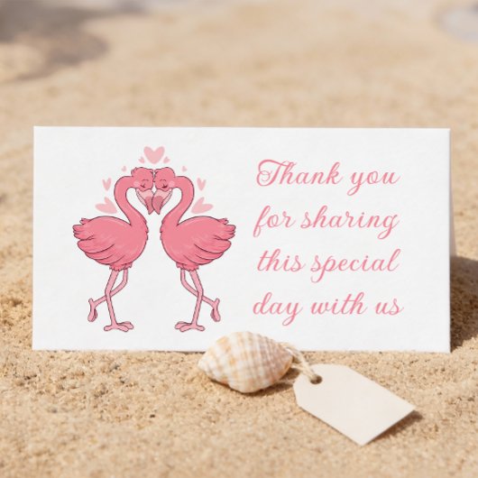 Flamingo Pink Tropical Beach Wedding Thank You プレイスカード