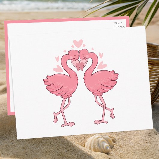 Flamingo Pink Tropical Beach Wedding Thank You ポストカード