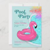 Flamingo Pool Party Birthday Invite Pink 招待状 (正面)