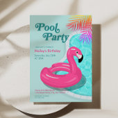 Flamingo Pool Party Birthday Invite Pink 招待状