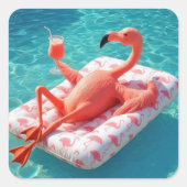 Flamingo Relaxing On a Pool Mattress スクエアシール (正面)