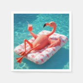 Flamingo Relaxing On a Pool Mattress スタンダードカクテルナプキン (正面)