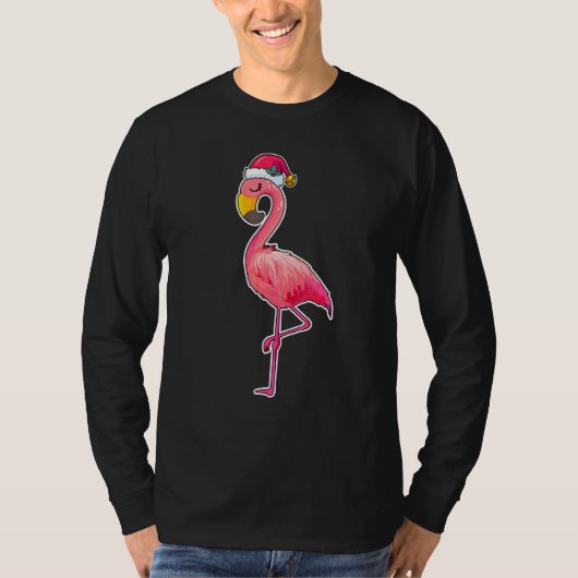 Flamingo Santa Hat Christmas Flamingo Chrismas Tシャツ (正面)