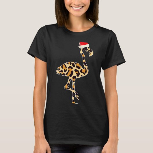 Flamingo Santa Hat Family Matching Christmas Leopa Tシャツ (正面)