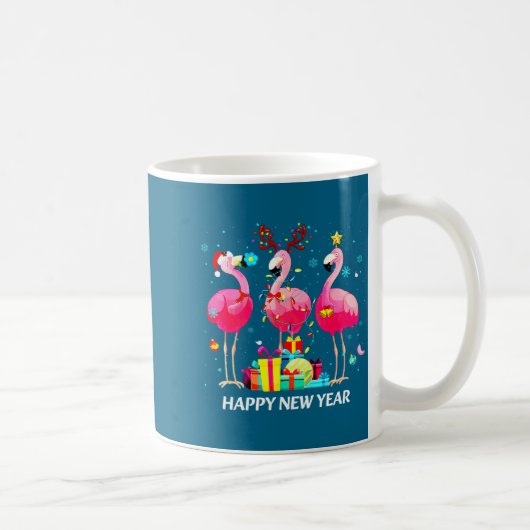 Flamingo Santa Hat Happy New Year Light Long Sleev コーヒーマグカップ (右)