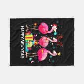 Flamingo Santa Hat Happy New Year Light Long Sleev フリースブランケット (正面(横))